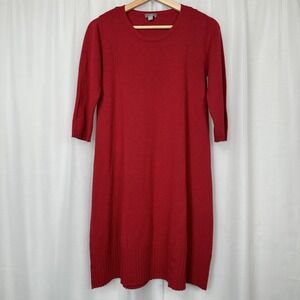 J Jill Sweater Shift Dress Medium Red Wool Viscose Blend Career Offce Work